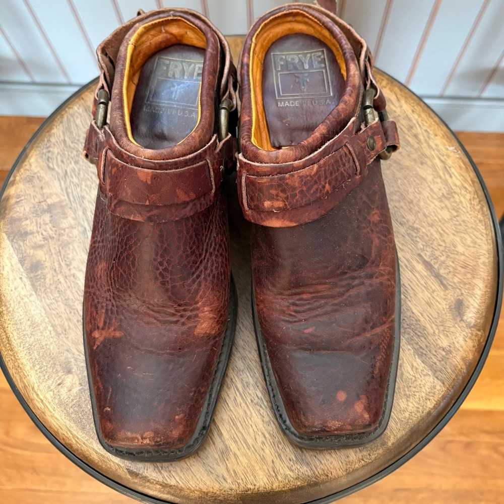 Frye Womens Distressed Brown Leather Shoe Boots